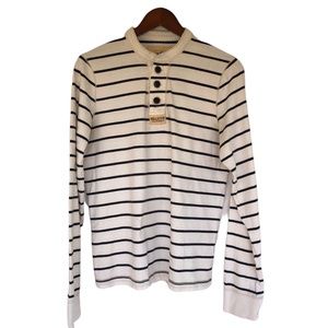 Hollister Long Sleeve Henley T Shirt Adult L White Stripe Button